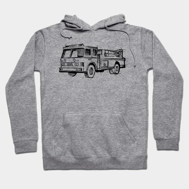 Firefighter Truck Hand Drawn Hoodie by KC Happy Shop